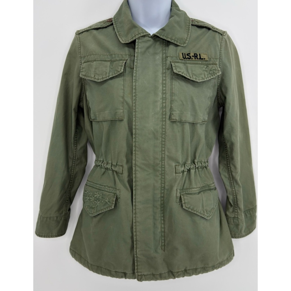 Polo Ralph Lauren Girls M 8/10  Field Jacket Olive Green Embroidered